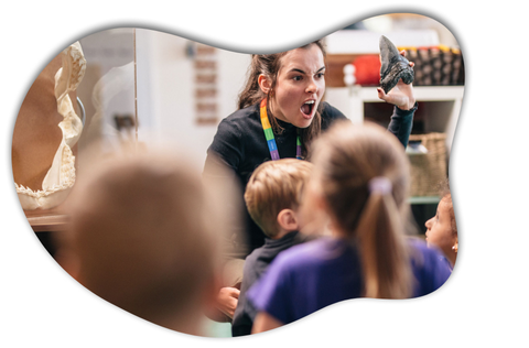 Museums Victoria staff presenting a pop-up museum for children