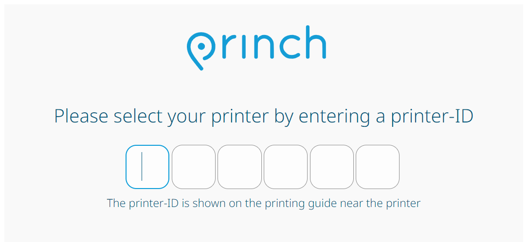 Princh website screenshot showing printer ID input