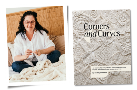 Shelley Husband sitting and crocheting