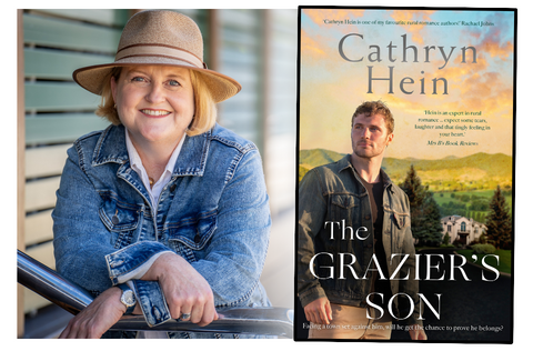 Photo of Cathryn Hein and her novel The Grazier's Son